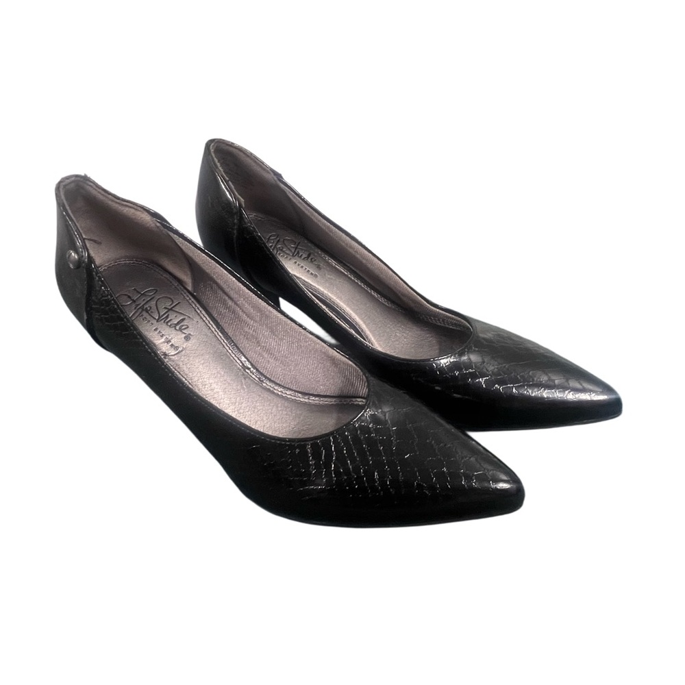 LifeStride Black Croc Embossed Pointed Toe Comfort Pumps Heels Size 7.5